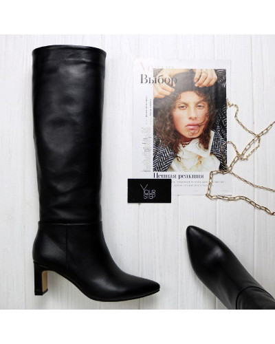 Високі чоботи із чорної шкіри Арт. 657-18/6045Kr