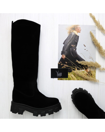 Високі чоботи із чорної замші Арт.12-33/258