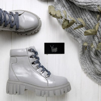 Ботинки со шнуровкой из светло-серого наплака Арт. As-4/21153-P