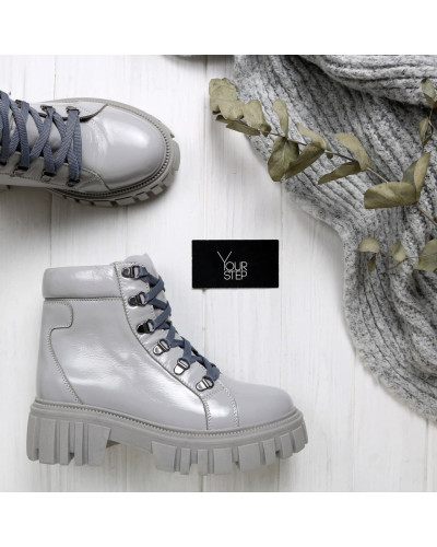 Ботинки со шнуровкой из светло-серого наплака Арт. As-4/21153-P