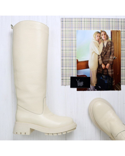 Високі чоботи з бежевої шкіри Арт.12-33/21173