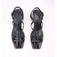 Босоніжки з чорної шкіри з квадратним носом Арт. 667-6/6045Kr