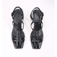 Босоніжки з чорної шкіри з квадратним носом Арт. 667-6/6045Kr