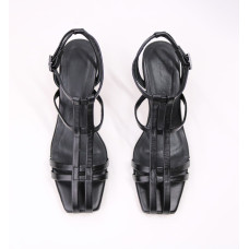 Босоніжки з чорної шкіри з квадратним носом Арт. 667-6/6045Kr