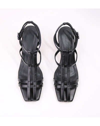 Босоніжки з чорної шкіри з квадратним носом Арт. 667-6/6045Kr