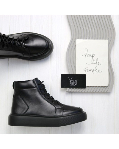 Ботинки из черной кожи  Арт. 156-7/Ls15