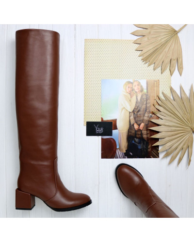 Класичні чоботи з рудої шкіри Арт.605-12/5501Ок