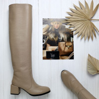Високі чоботи з бежевої шкіри Арт.605-12/5501Ок