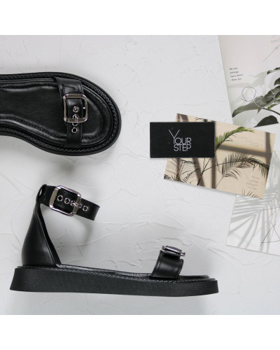 Босоніжки з чорної шкіри 