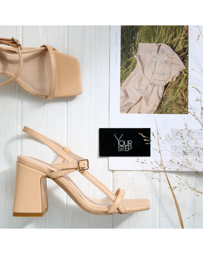 Босоніжки з кремової шкіри на підборах Арт 667-7/8069Ок