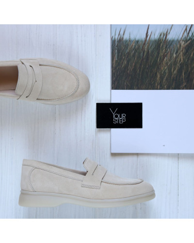 Бежевые замшевые лоферы 156-6/Hill2-P