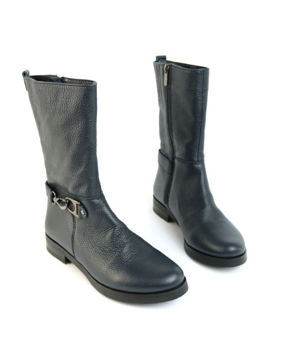 Черевики з синьої шкіри з декоративним ремінцем Арт. 12-22V