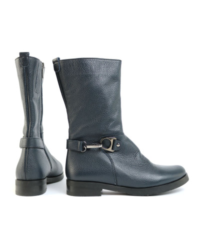 Черевики з синьої шкіри з декоративним ремінцем Арт. 12-22V