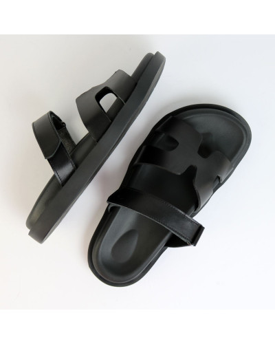 Чорні шкіряні шльопанці Арт 008-3 