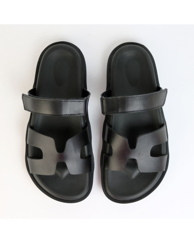 Чорні шкіряні шльопанці Арт 008-3 