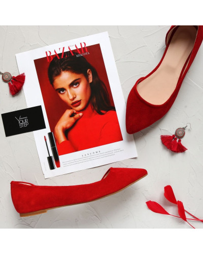 Балетки з червоної замші з гострим носом Арт.: 17-4