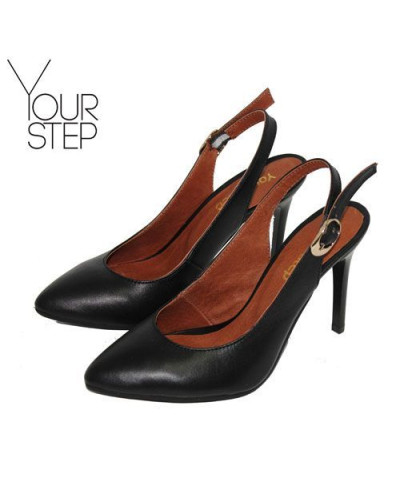 Босоніжки на шпильці з чорної шкіри Арт. 35-2