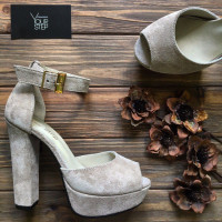 Босоножки на высоком каблуке из замши бежевого цвета Арт.: 951-6Ок