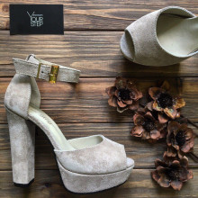 Босоножки на высоком каблуке из замши бежевого цвета Арт.: 951-6Ок