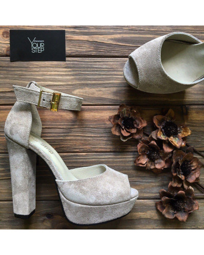 Босоножки на высоком каблуке из замши бежевого цвета Арт.: 951-6Ок