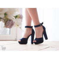 Босоножки на высоком каблуке из замши синего цвета Арт.: 951-6Ок