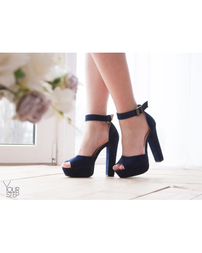 Босоножки на высоком каблуке из замши синего цвета Арт.: 951-6Ок