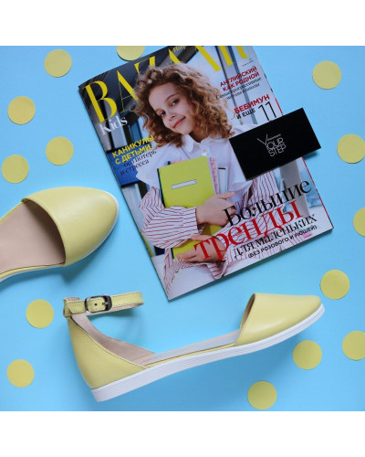 Босоножки из кожи цвета лимон на белой подошве Арт. 01-2VG