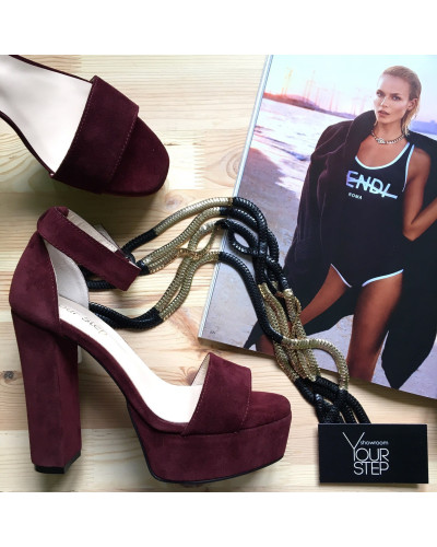 Босоніжки бордового кольору на високих підборах Арт.: 853-3Ок