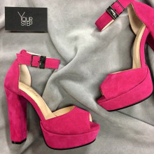 Босоножки на высоком каблуке из замши цвета фуксии Арт.: 951-6Ок