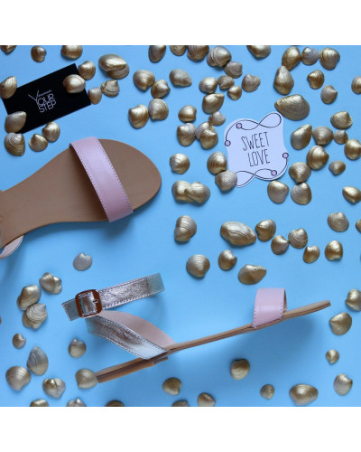 Босоножки из кожи цвета пудры и золота Арт.: 06-2