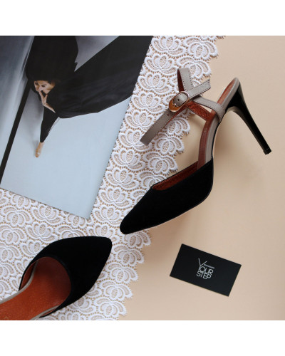 Босоножки на шпильке из натуральной замши с кожаным ремешком Арт. 35-6