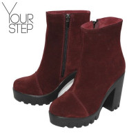 Полусапоги из бордовой замши на тракторном каблуке Арт. 18-6