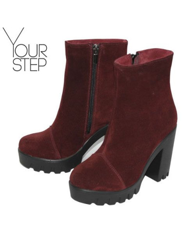 Полусапоги из бордовой замши на тракторном каблуке Арт. 18-6