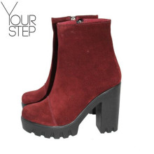 Полусапоги из бордовой замши на тракторном каблуке Арт. 18-6