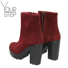 Полусапоги из бордовой замши на тракторном каблуке Арт. 18-6