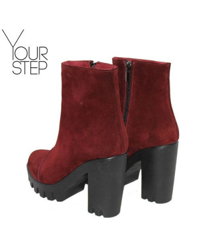Полусапоги из бордовой замши на тракторном каблуке Арт. 18-6