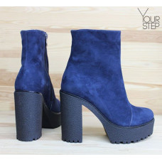 Полусапоги из синего велюра на устойчивом каблуке Арт. 18-6(Al4)