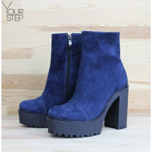 Полусапоги из синего велюра на устойчивом каблуке Арт. 18-6(Al4)