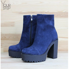 Полусапоги из синего велюра на устойчивом каблуке Арт. 18-6(Al4)