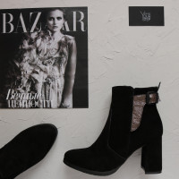 Ботинки на устойчивом каблуке из черной замши Арт. 805-1Ок