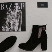 Ботинки на устойчивом каблуке из черной замши Арт. 805-1Ок