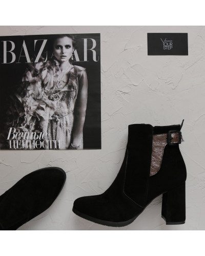 Ботинки на устойчивом каблуке из черной замши Арт. 805-1Ок