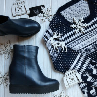 Ботинки на скрытой танкетке из синей кожи Арт. R-1