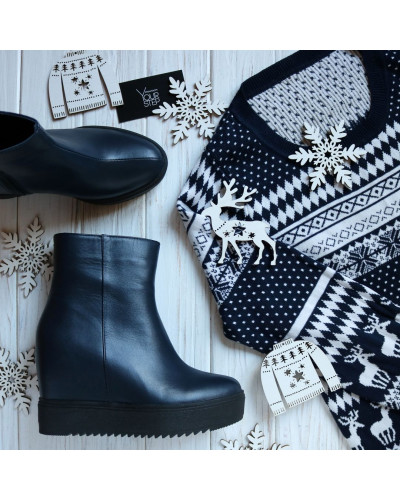 Ботинки на скрытой танкетке из синей кожи Арт. R-1