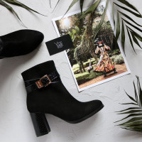 Ботильоны из черного велюра с лаковым каблуком и ремешком Арт. 52-3Ок-53738