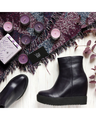 Ботинки на скрытой танкетке из кожи цвета баклажан Арт. R-1