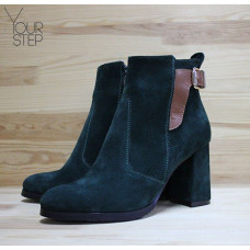 Ботинки на устойчивом каблуке из зеленой замши Арт. 805-1Ок