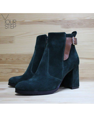 Ботинки на устойчивом каблуке из зеленой замши Арт. 805-1Ок