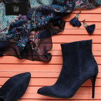 Ботинки из синего велюра на шпильке Арт. 35-10/35