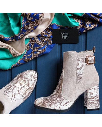 Ботинки на устойчивом каблуке бежевого цвета с принтовым каблуком Арт. 805-1Ок